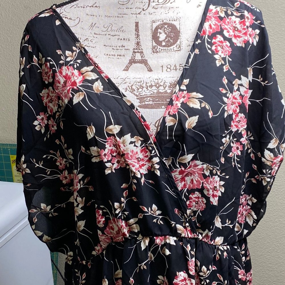 NWT Torrid Black Floral Babydoll Chiffon Top 2x